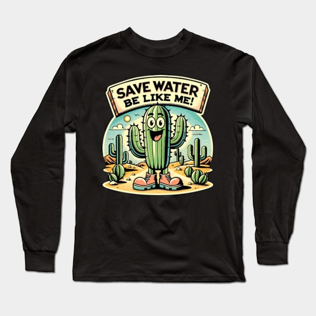 Save Water Cactus Long Sleeve T-Shirt by Neon Galaxia